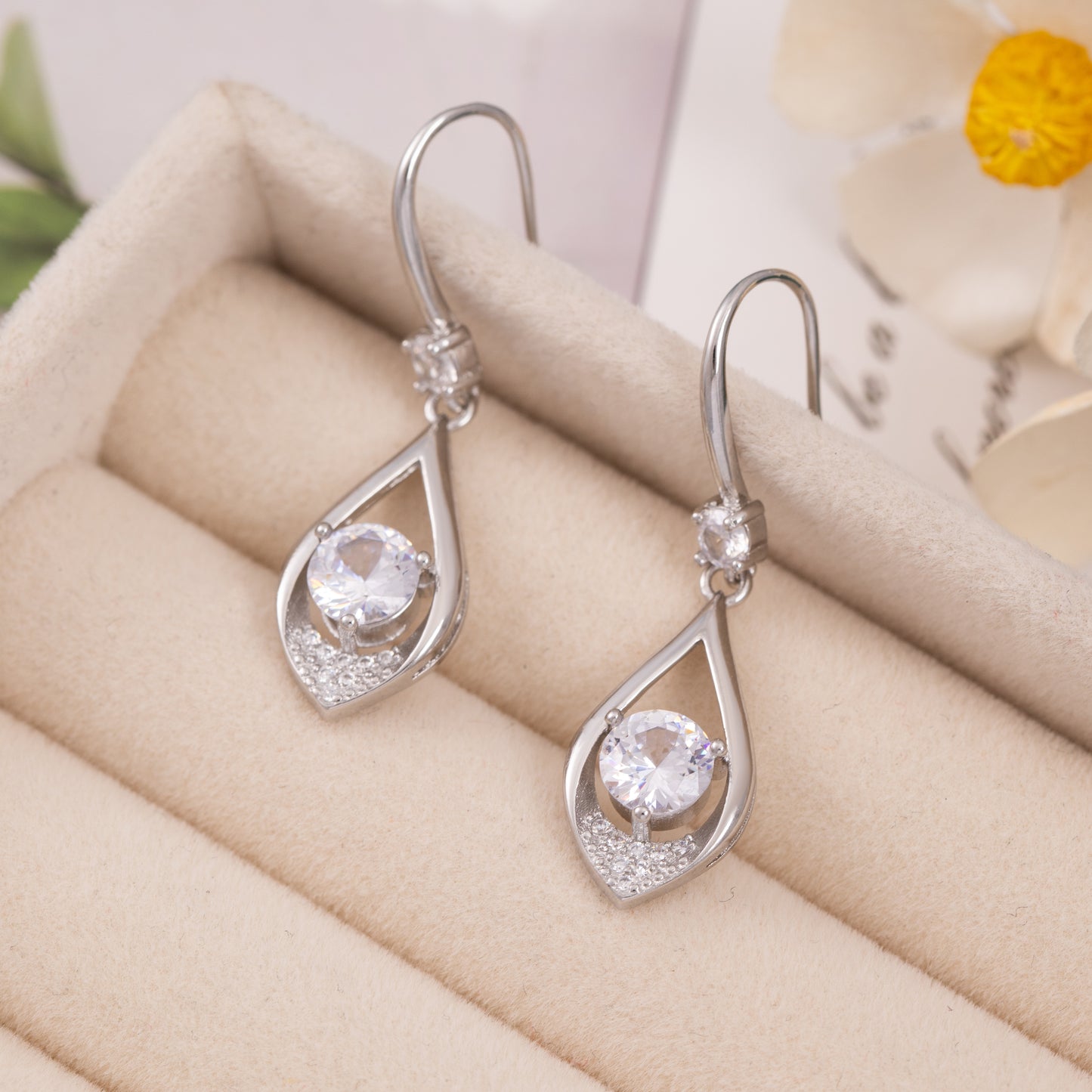 Raindrop Silver Plated Hook Drop Earrings