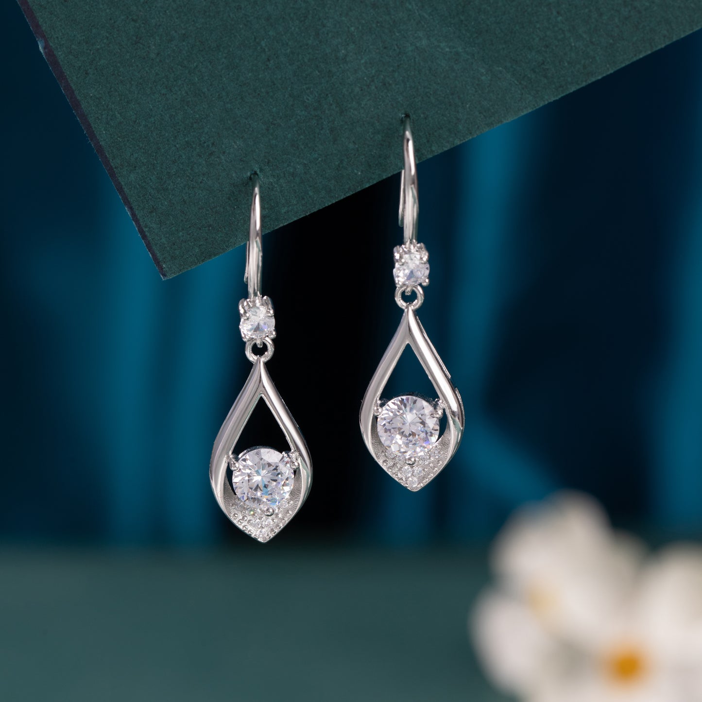 Raindrop Silver Plated Hook Drop Earrings