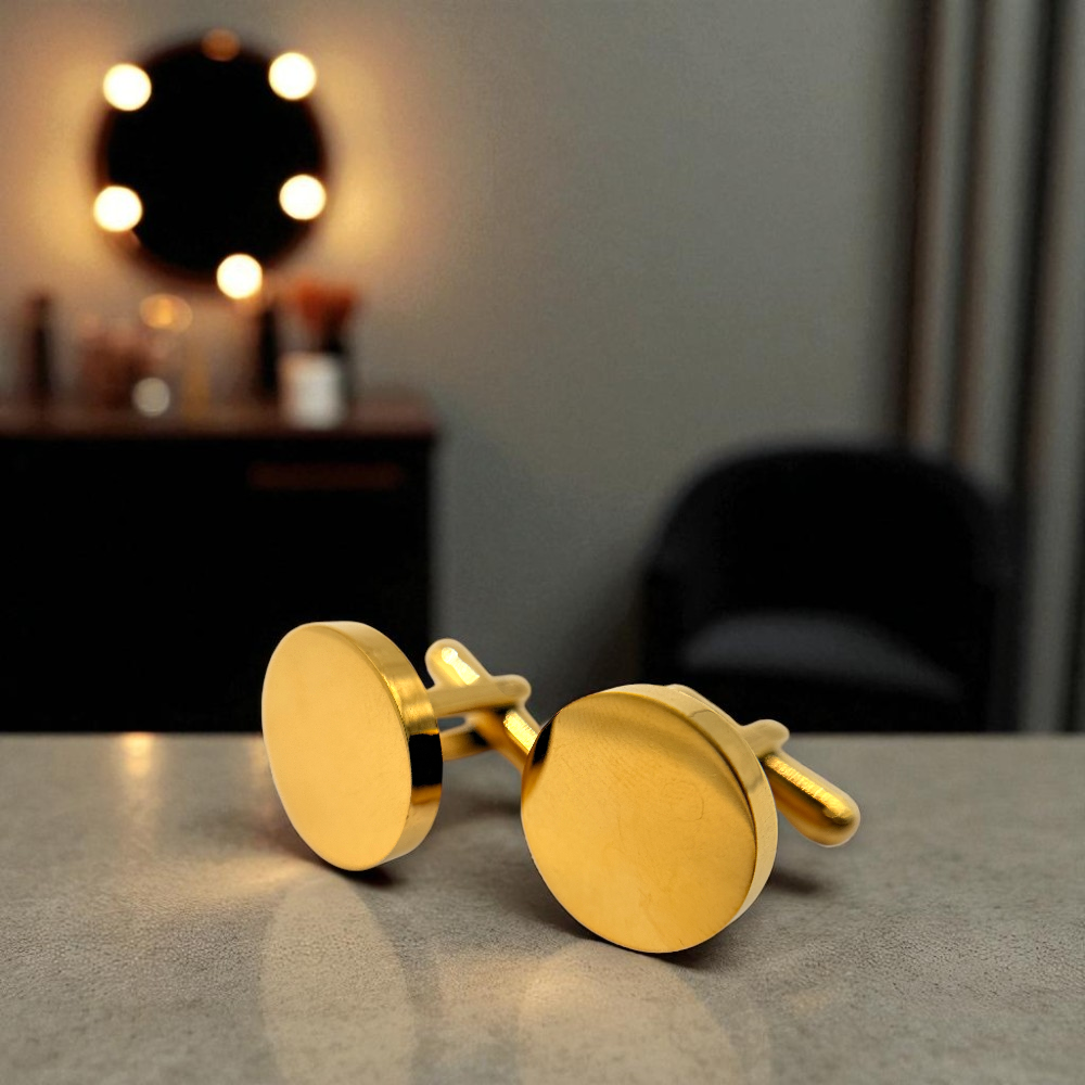 Men's Silver Round Stainless Steel Cufflinks