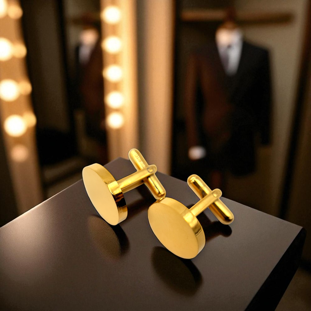 Men's Silver Round Stainless Steel Cufflinks