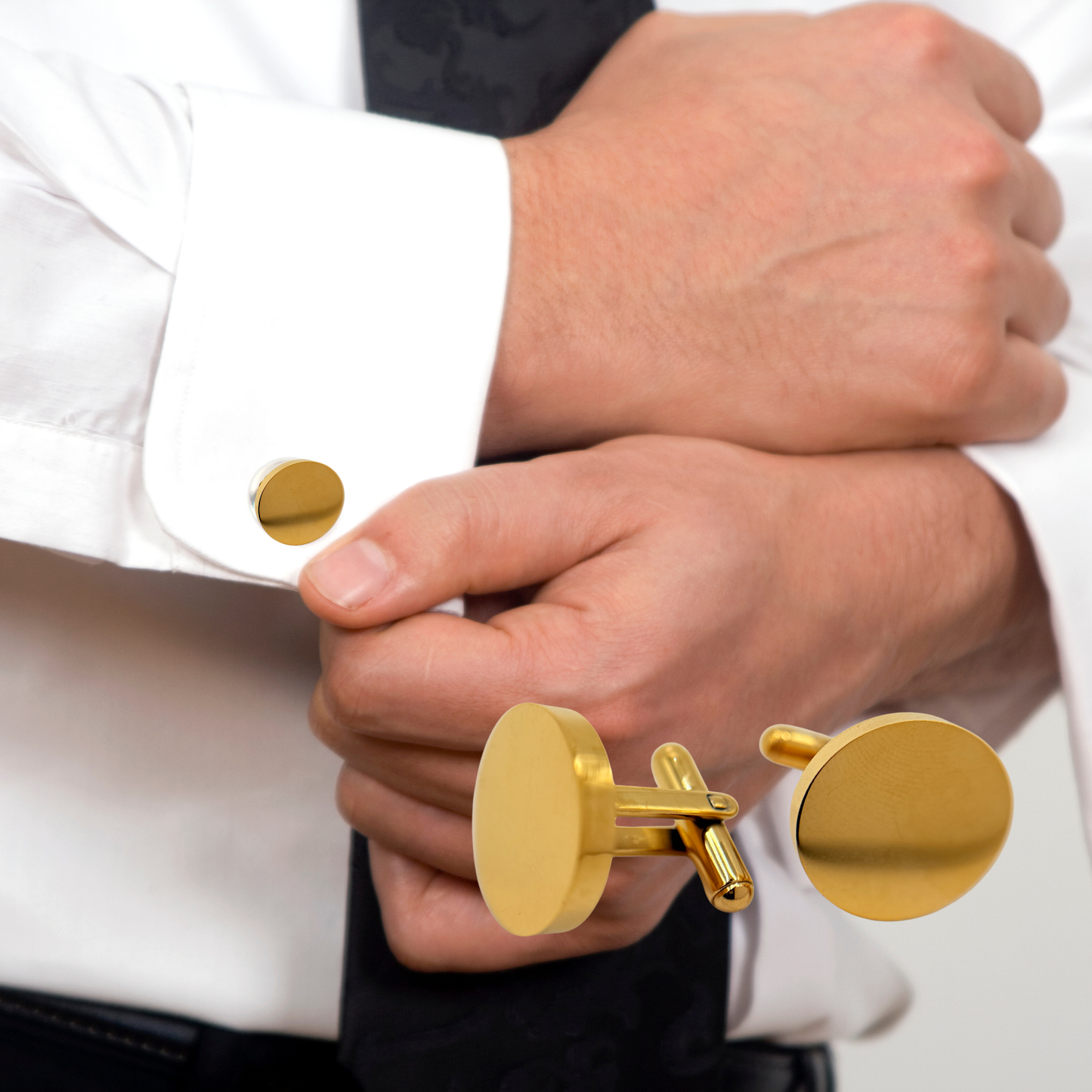 Men's Silver Round Stainless Steel Cufflinks