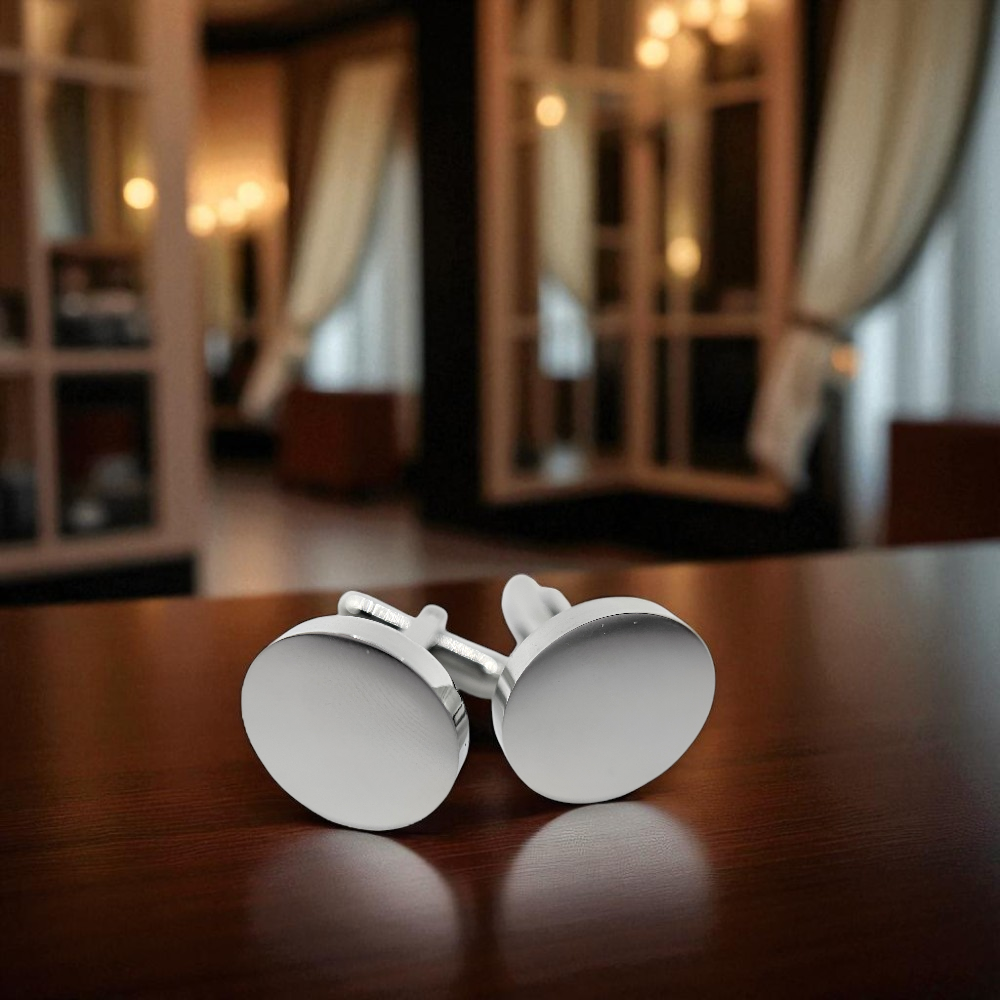 Men's Silver Round Stainless Steel Cufflinks