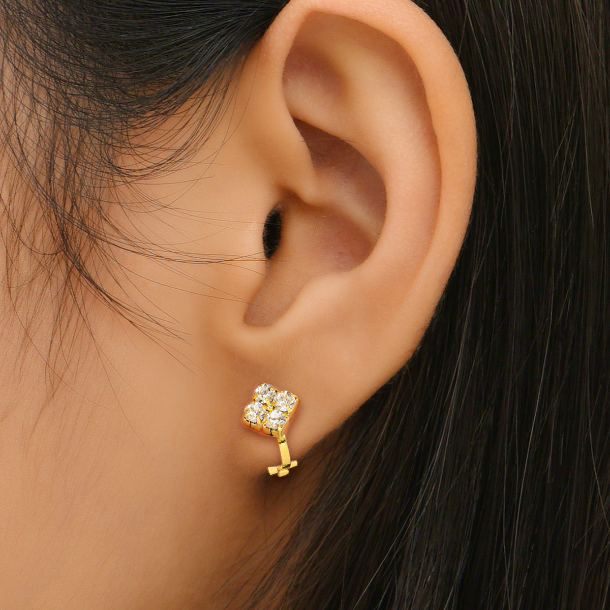 Square Clip On Non Pierced Zircon Crystals Gold Tone stud Earrings