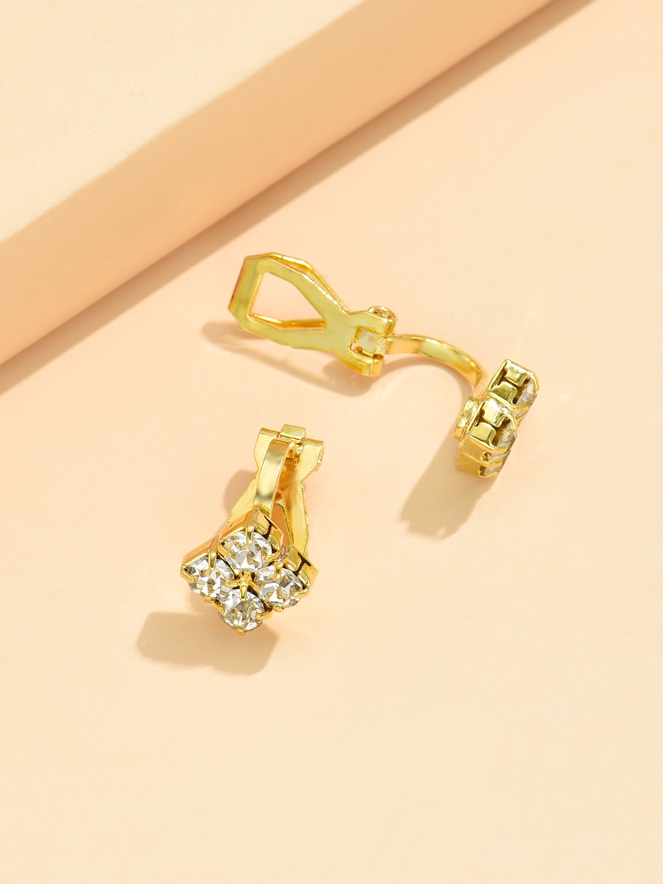 Square Clip On Non Pierced Zircon Crystals Gold Tone stud Earrings