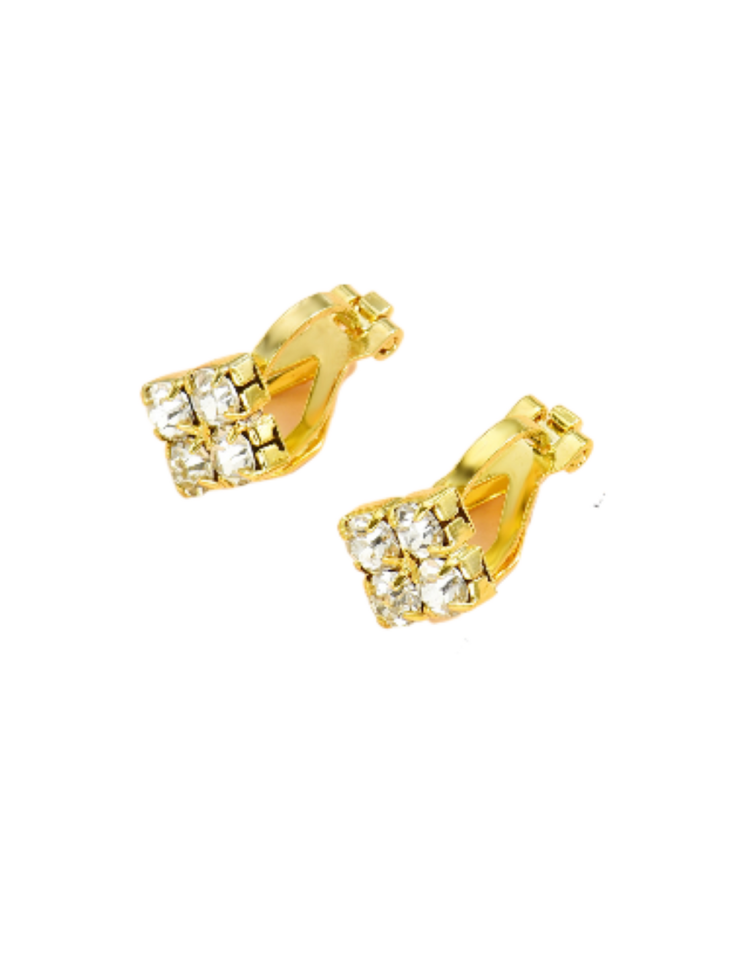 Square Clip On Non Pierced Zircon Crystals Gold Tone stud Earrings