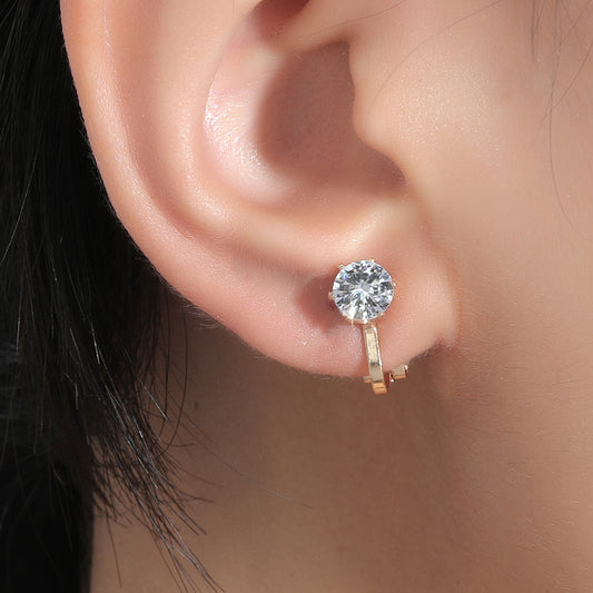 Golden Tone Crystal Round Clip On Non Pierced Earrings