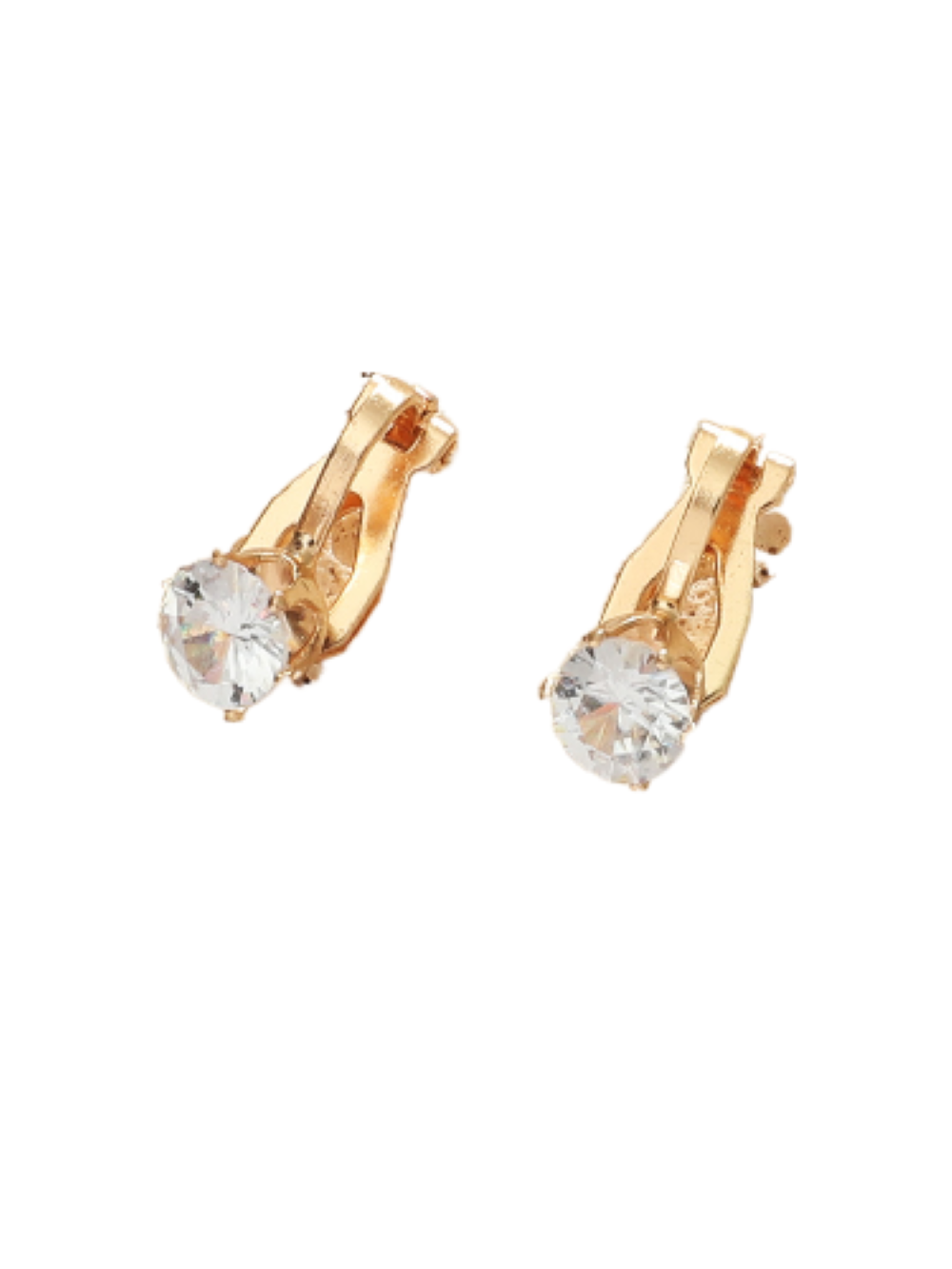 Golden Tone Crystal Round Clip On Non Pierced Earrings