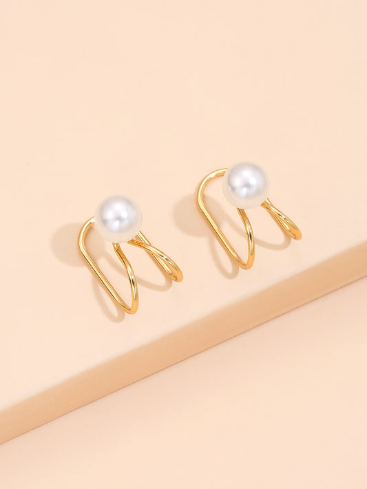 Stainless Steel Gold Tone Ear Cuff Earrings – Pearl or Crystal