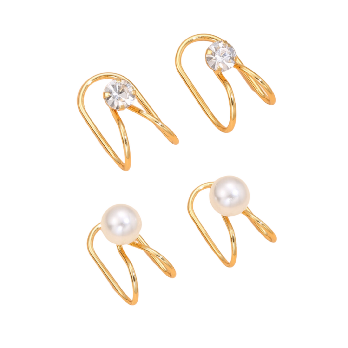 Stainless Steel Gold Tone Ear Cuff Earrings – Pearl or Crystal