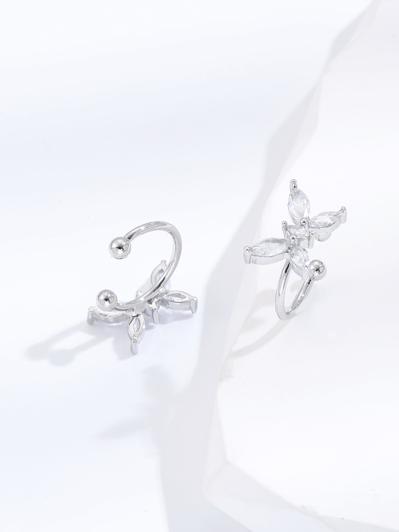 Butterfly Non Pierced Ear Cuff Earrings in Silver Tone with Zirconia