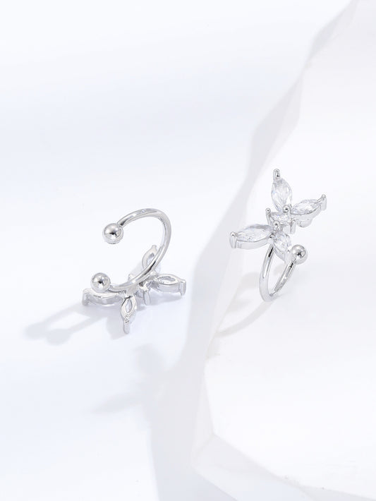 Butterfly Non Pierced Ear Cuff Earrings in Silver Tone with Zirconia