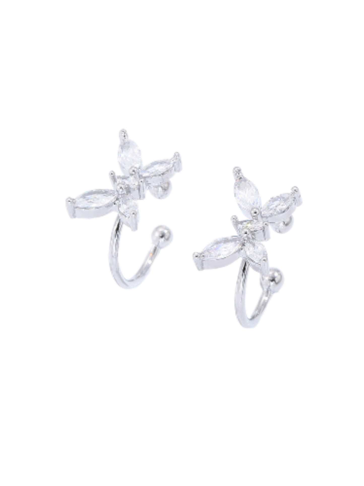 Butterfly Non Pierced Ear Cuff Earrings in Silver Tone with Zirconia