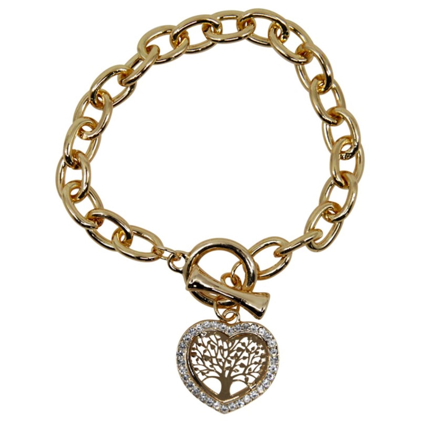 Tree of life Heart Charm Zircon Crystals Bracelet -Silver or Gold