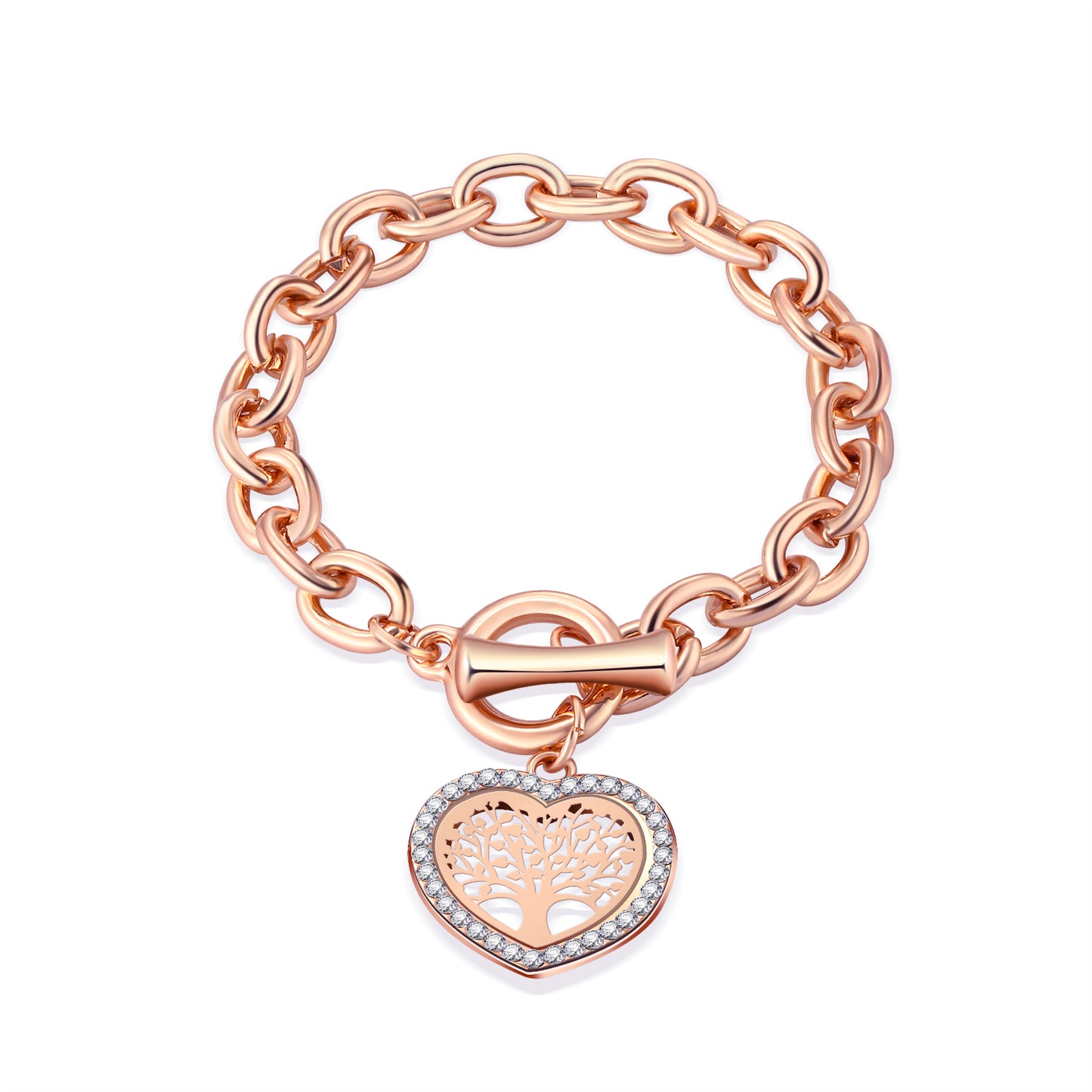 Crystal Heart Shaped Tree of life Bracelet -Rose Gold