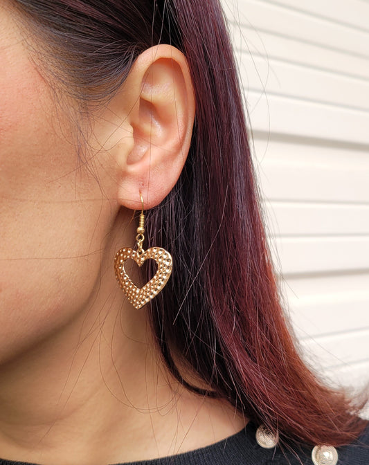 Heart Shaped Gold Tone Dangling Drop Earrings