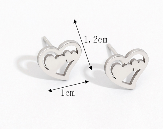 Stainless Steel Double Love Heart Stud Earrings