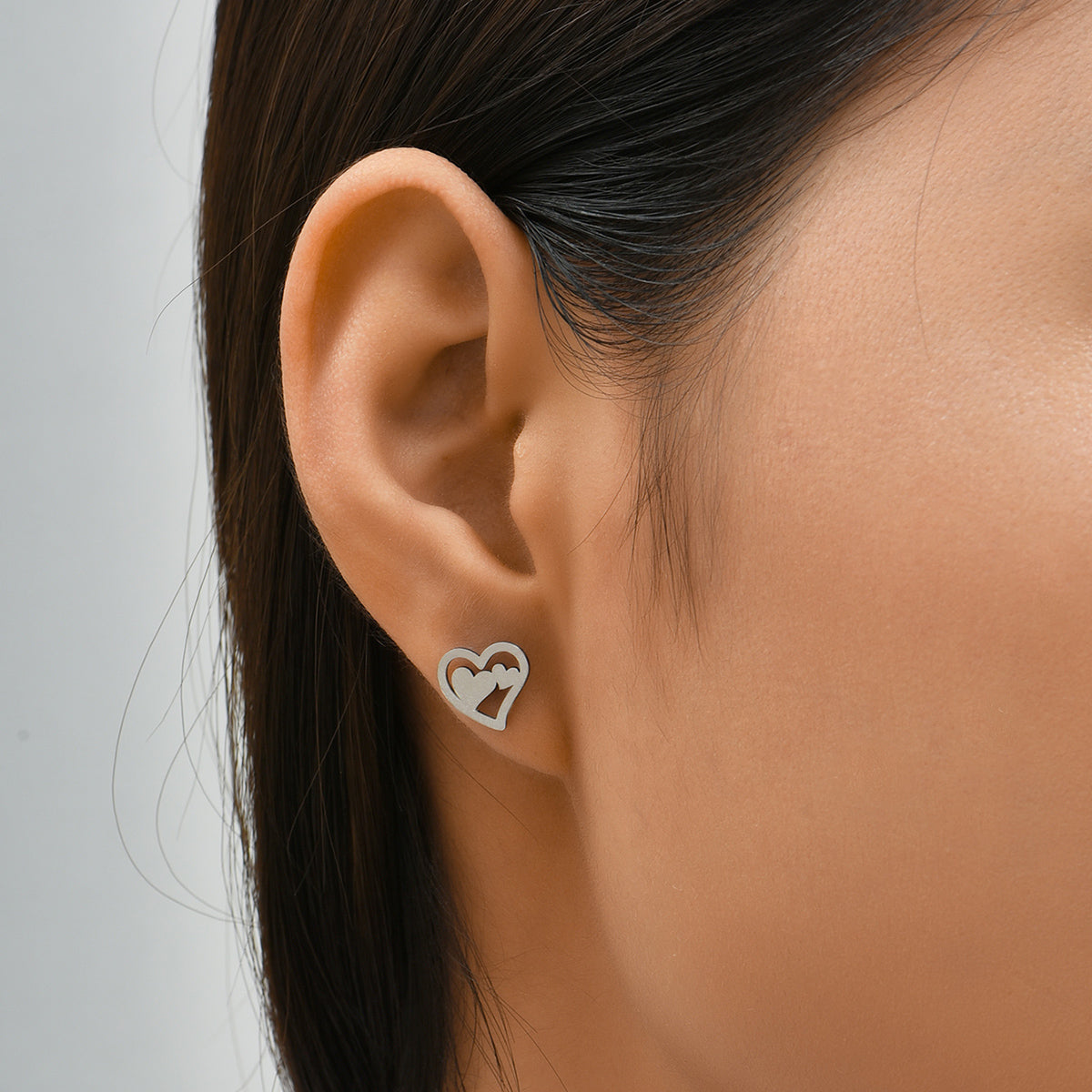 Stainless Steel Double Love Heart Stud Earrings