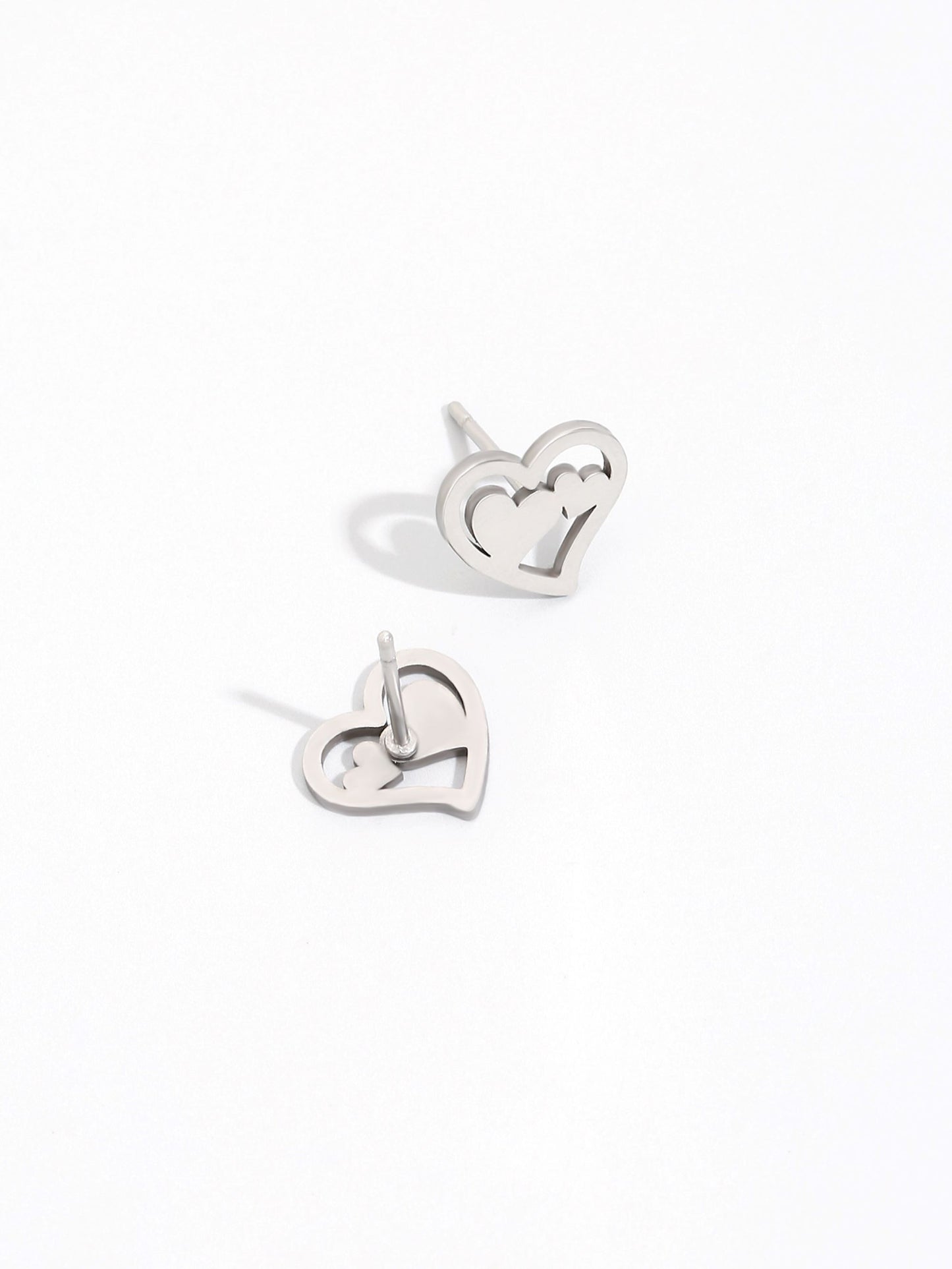 Stainless Steel Double Love Heart Stud Earrings