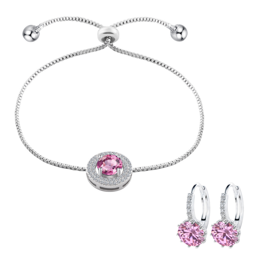 Necklace Earrings and Bracelet Pink JewelleryTri-Set