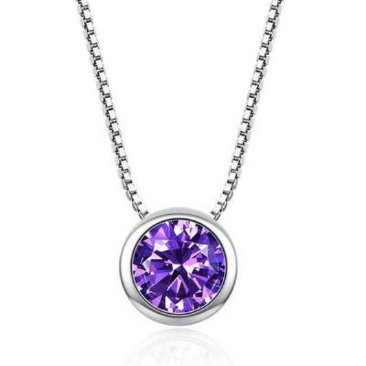 Silver Tone Round Crystal Necklace – Purple or Red