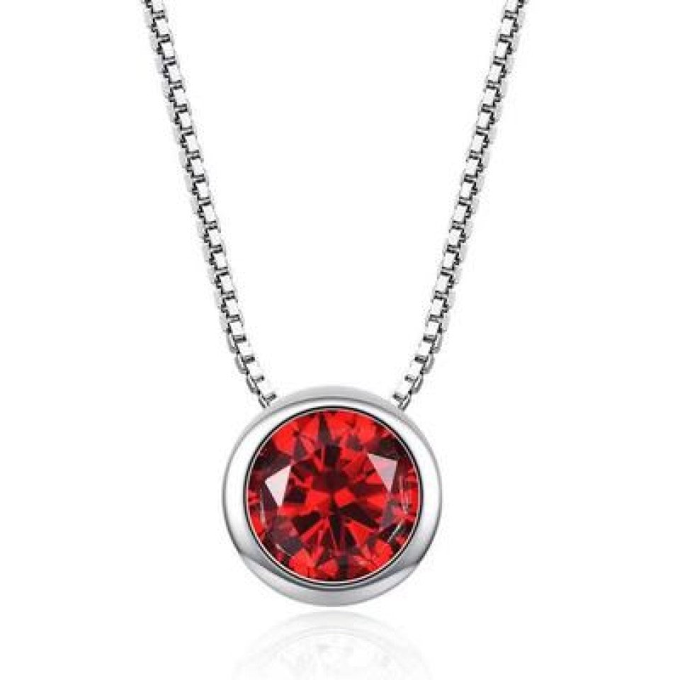 Silver Tone Round Crystal Necklace – Purple or Red