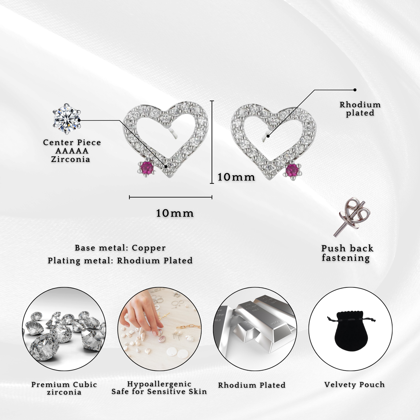 Crystal Love Heart Studs Earrings