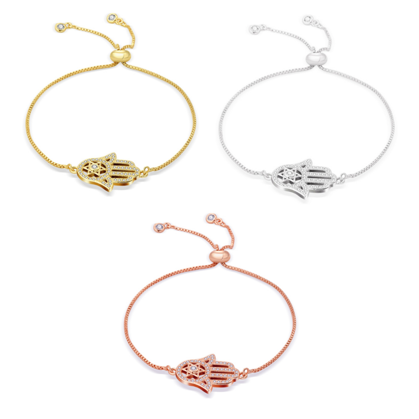 Crystal Filled Hamsa Hand Bracelet Adjustable
