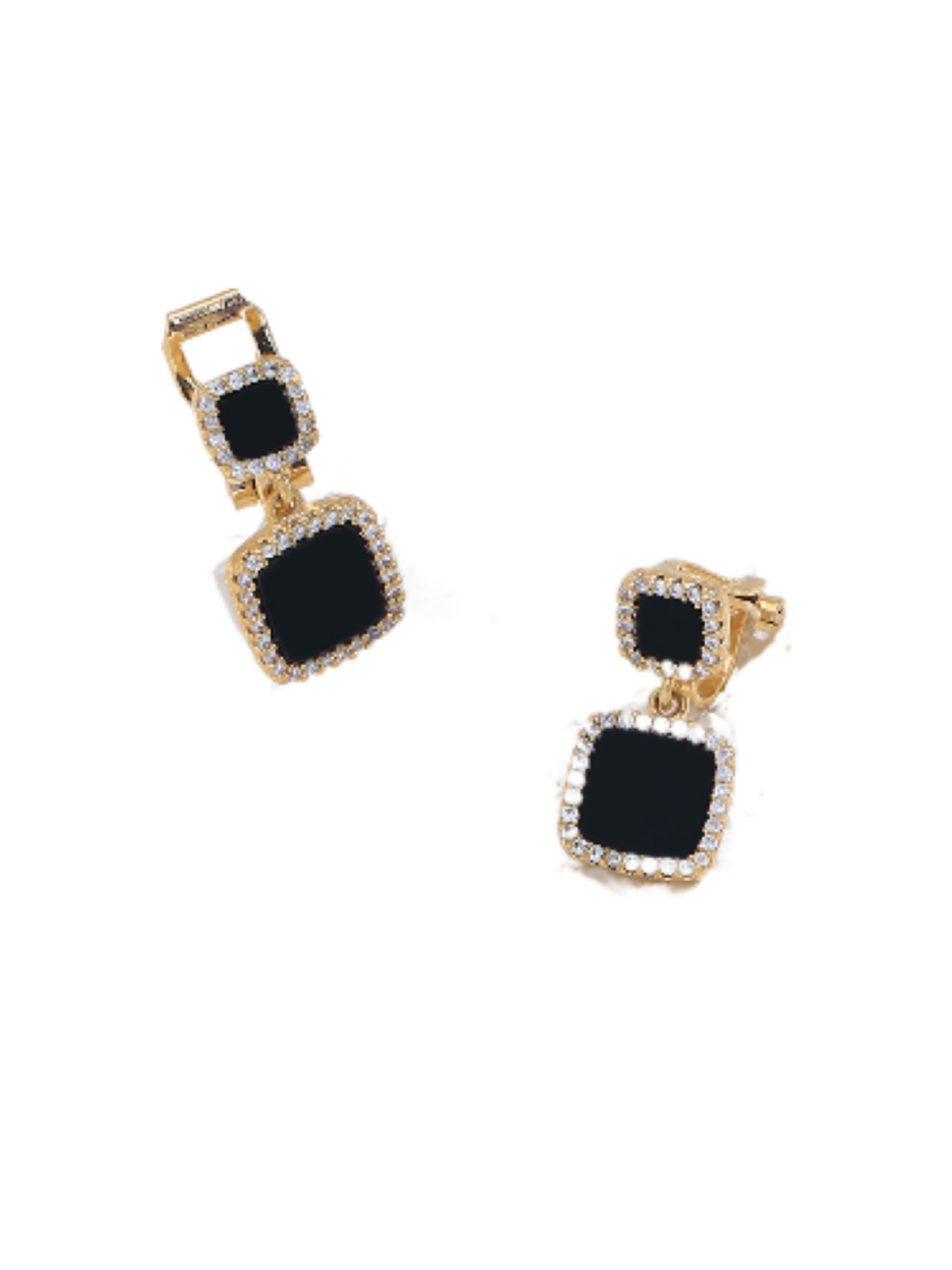 Gold Tone Square Black Drop Earrings Ear Clip Cuff Non Pierced