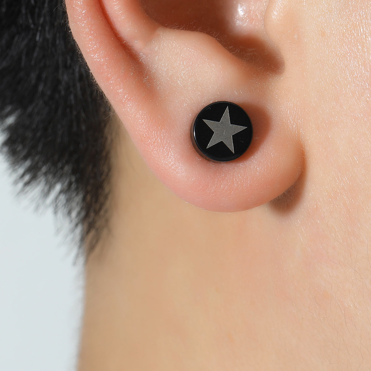 Stainless Steel Magnetic Non pierced Black Star Stud Earrings