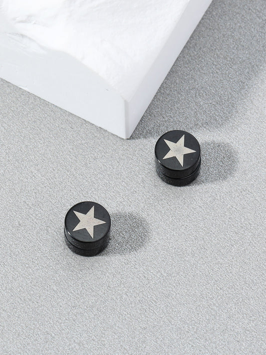 Stainless Steel Magnetic Non pierced Black Star Stud Earrings