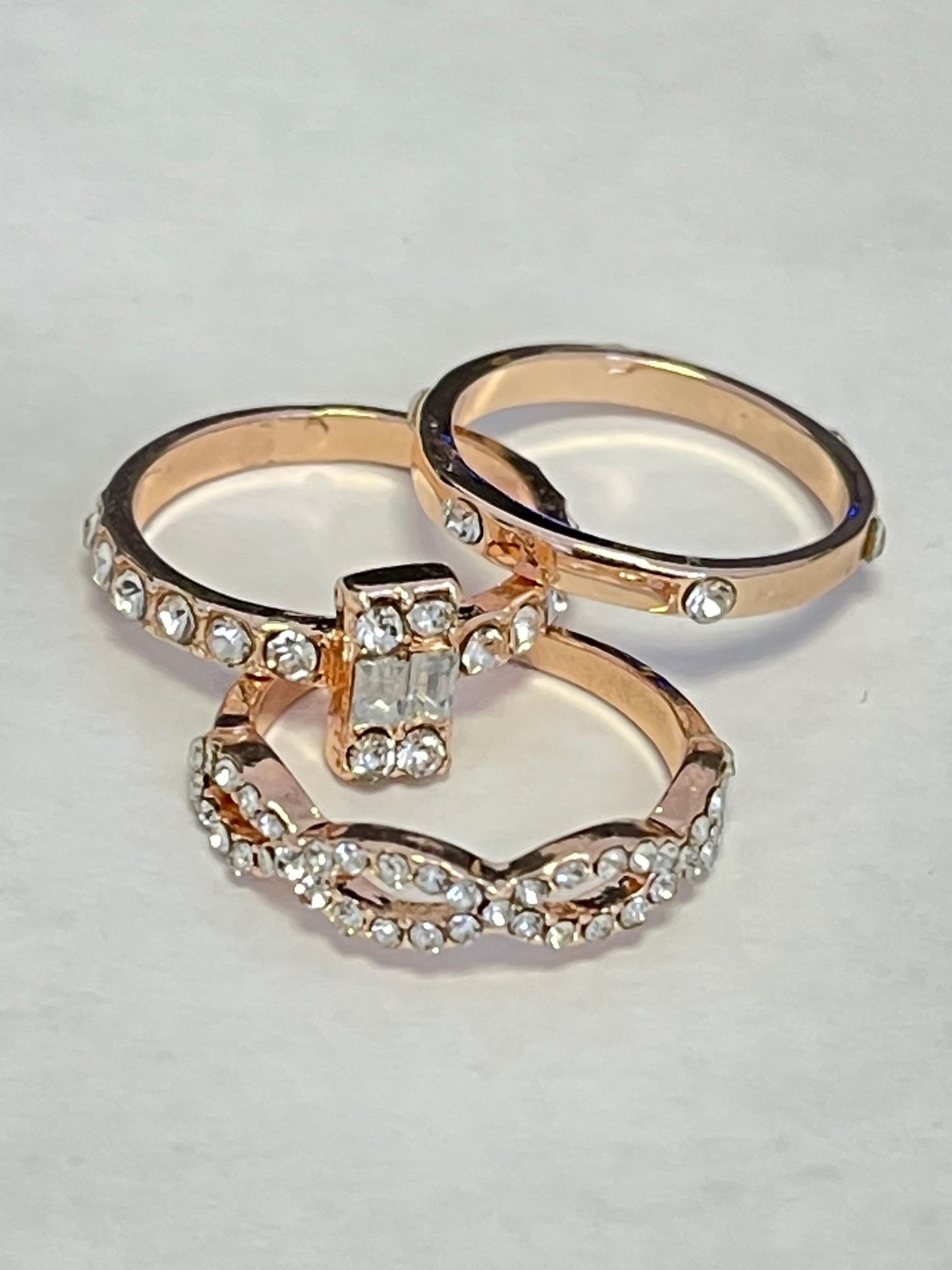 Baguette Cluster Ring 3 Pcs Set Infinity Zircon Crystals Rose Gold Ring