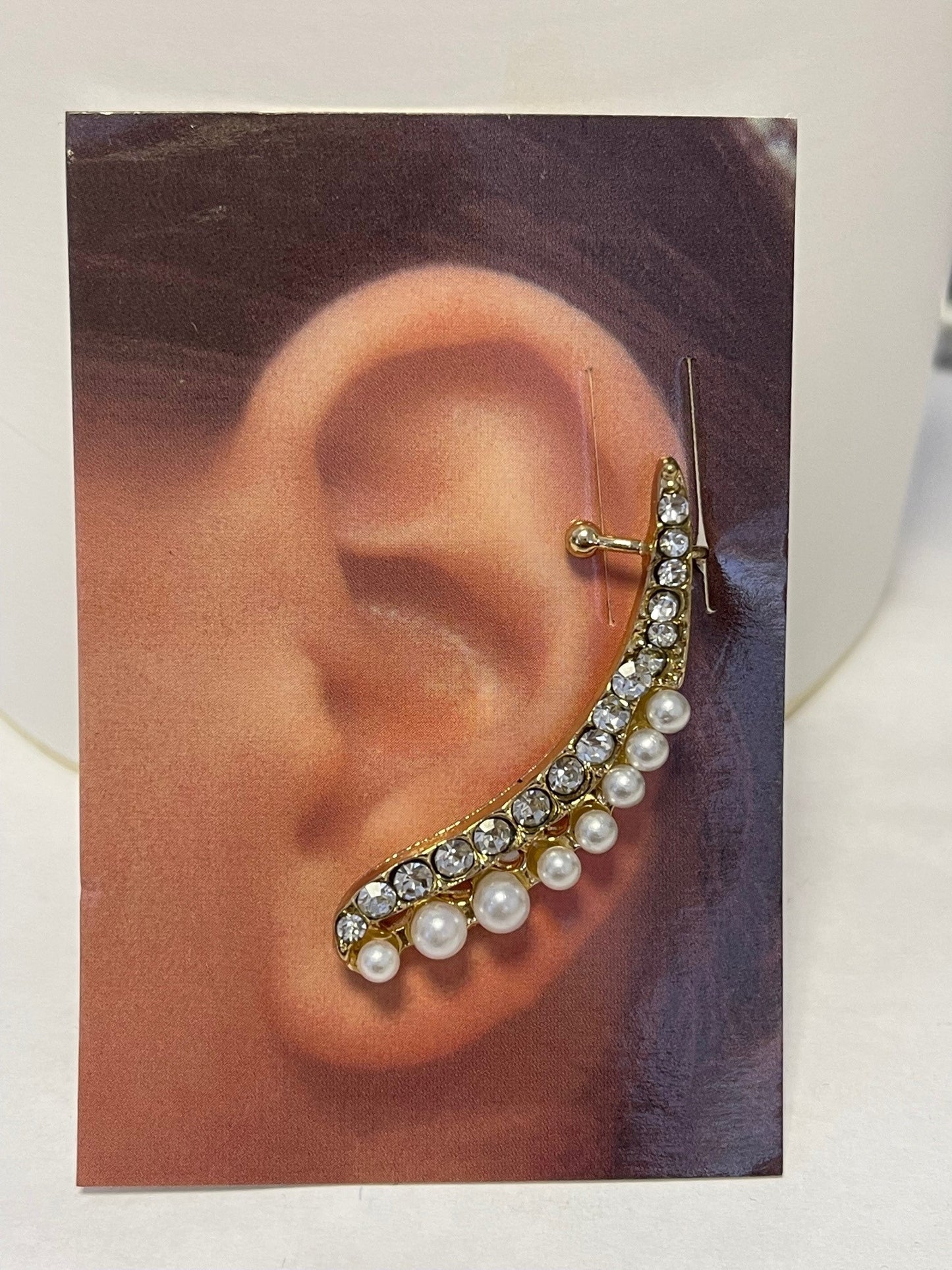 Double Row 8 Pearls and Zircon Crystals Ear Wrap Cuff Piercing Earrings