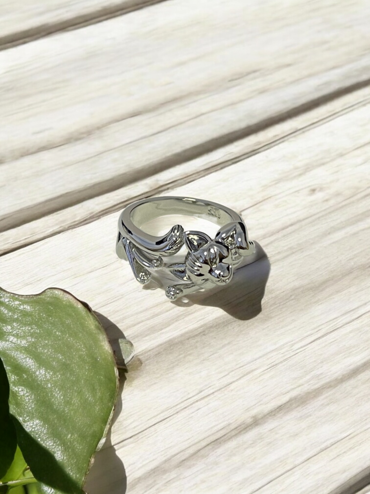 Pet Cat Open Adjustable Silver Ring