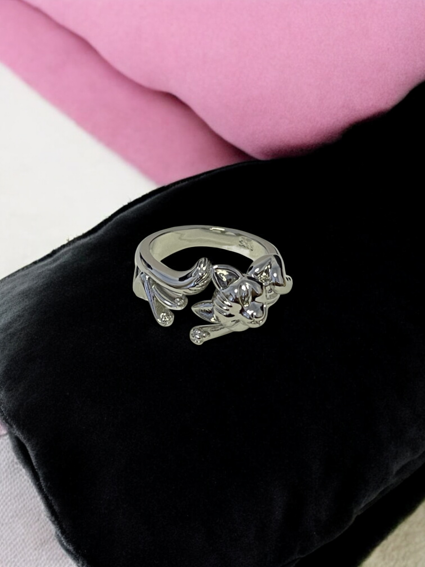 Pet Cat Open Adjustable Silver Ring