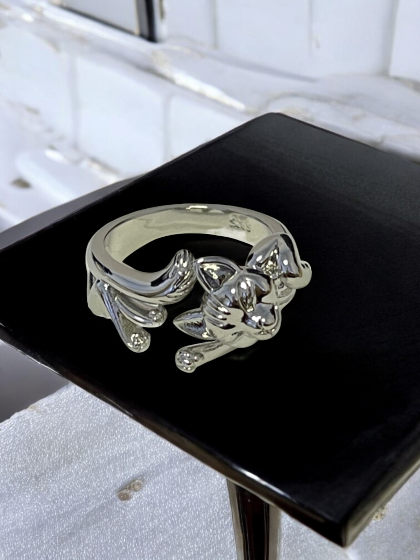 Pet Cat Open Adjustable Silver Ring