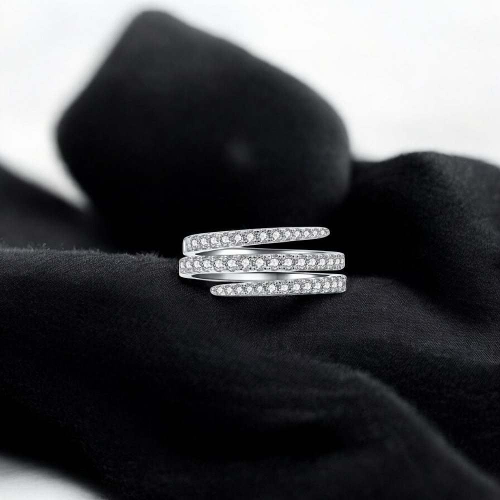 Silvery Clear Crystal Swirl Open-ended Ring