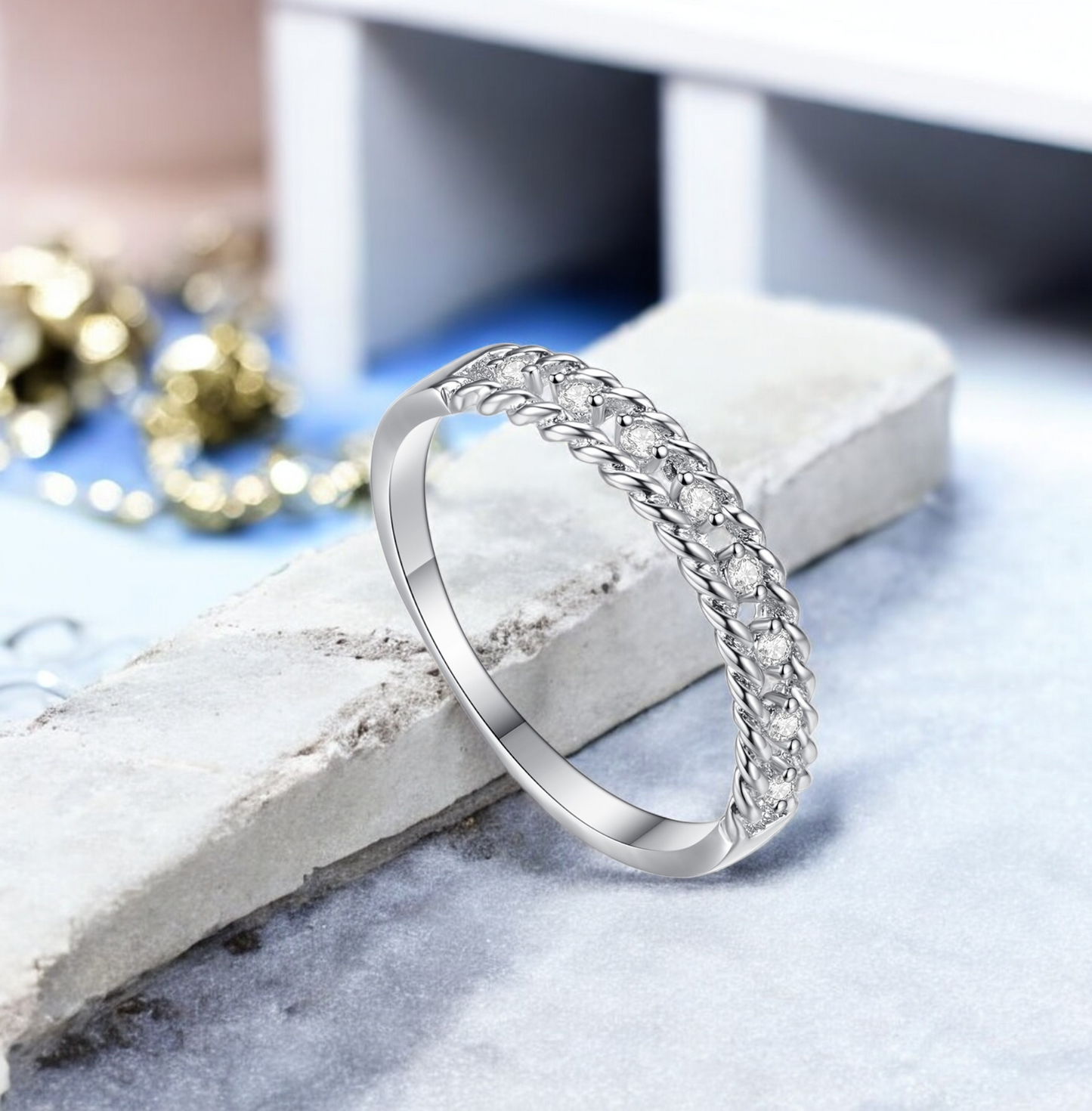 Twisted Band Crystal Ring