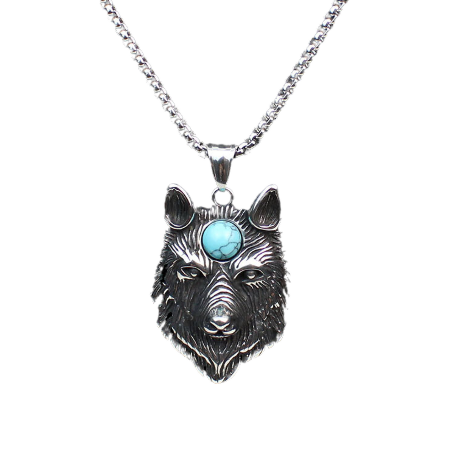 Men's Spiritual Blue Evil Eye Wolf Head Stainless Steel Pendant Necklace