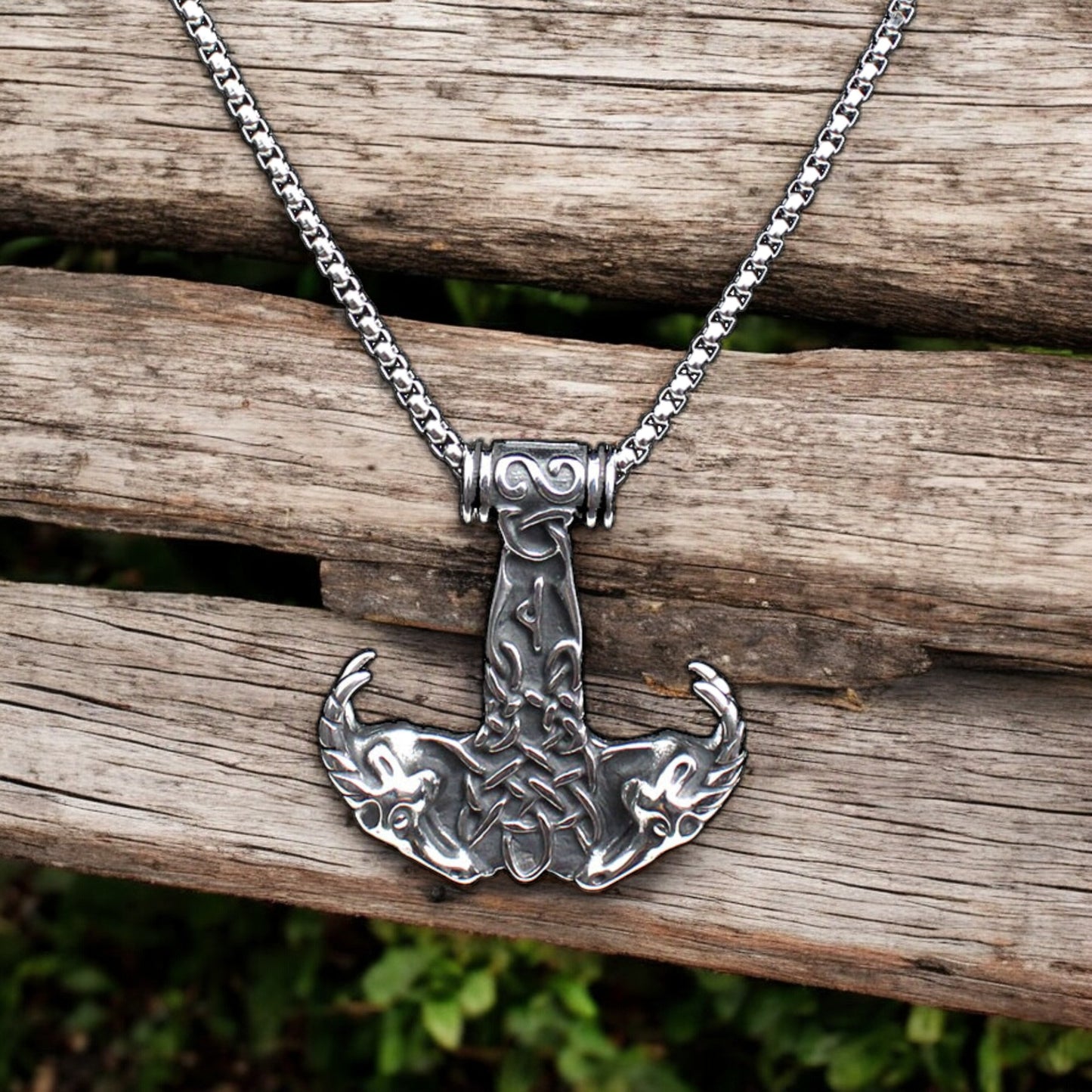 Men's Double Goat Head Spiked Horns Stainless Steel Pendant Necklace