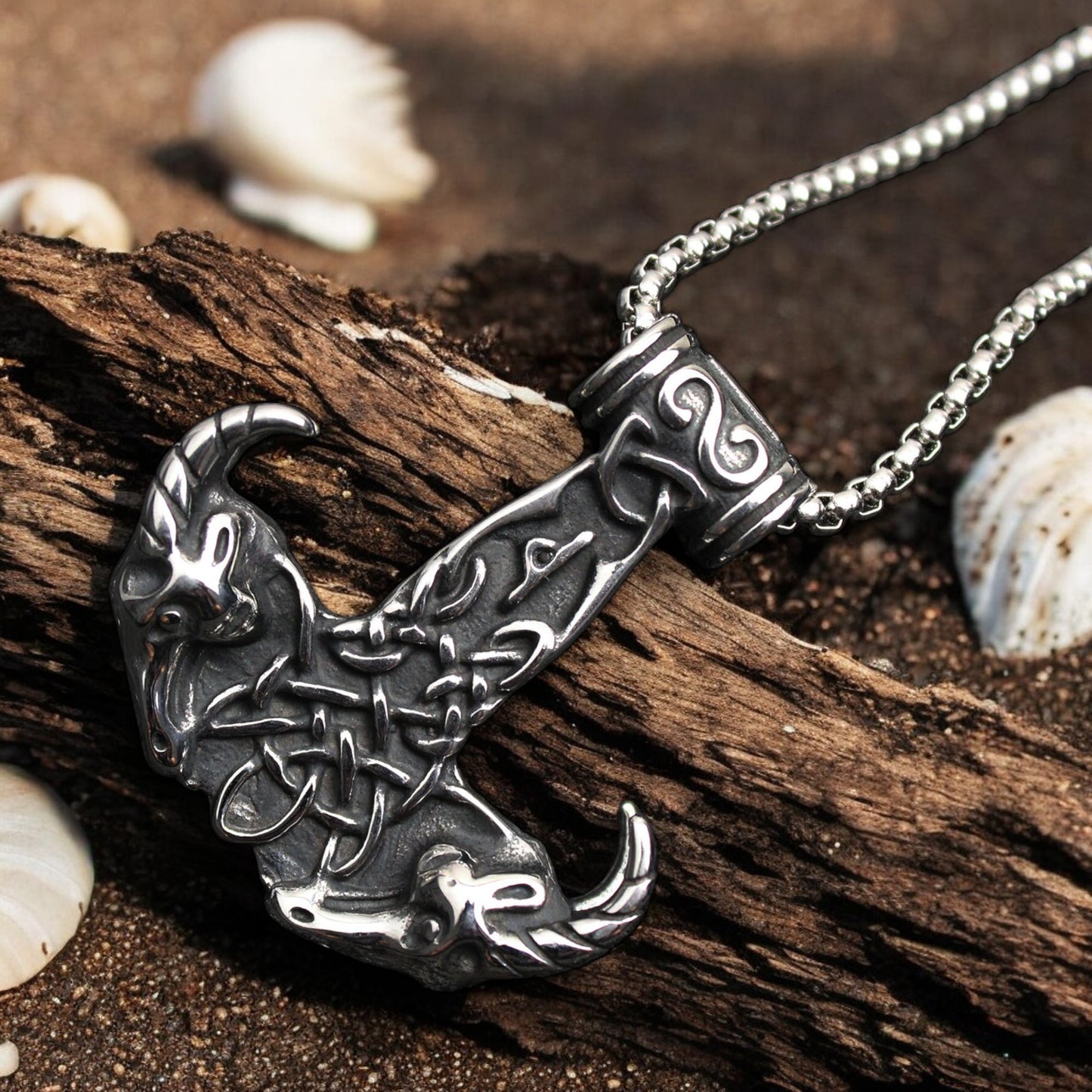Men's Double Goat Head Spiked Horns Stainless Steel Pendant Necklace