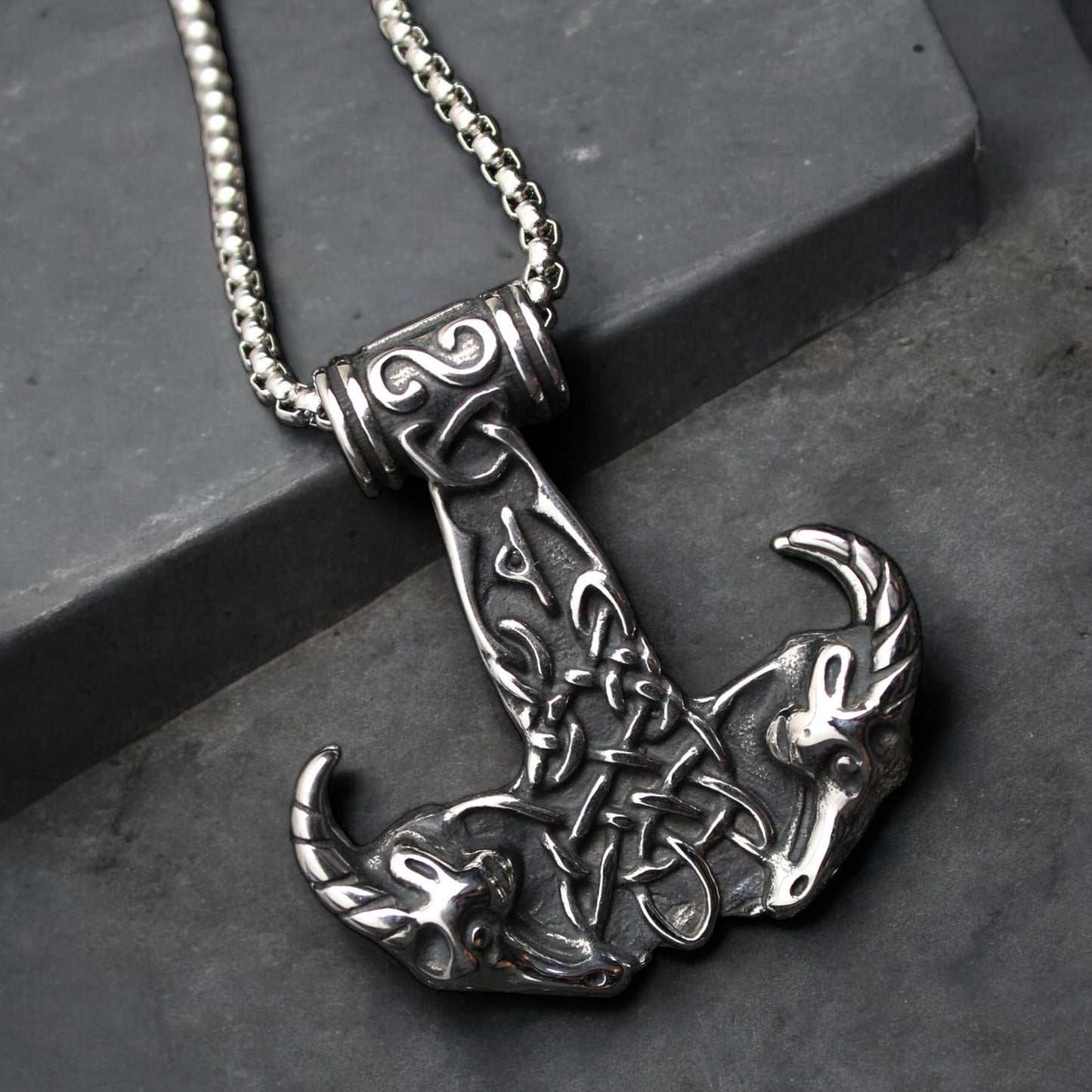 Men's Double Goat Head Spiked Horns Stainless Steel Pendant Necklace