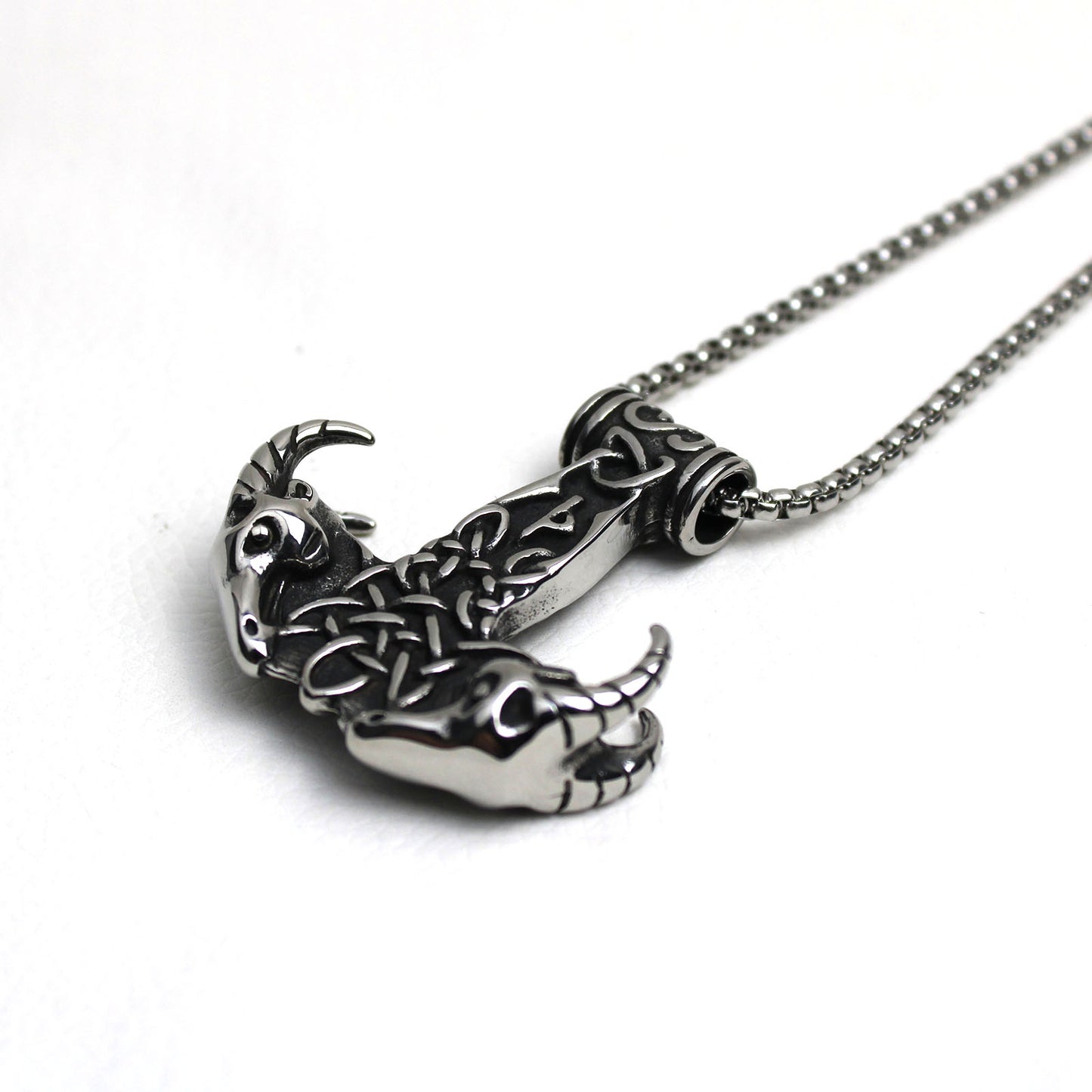 Men's Double Goat Head Spiked Horns Stainless Steel Pendant Necklace