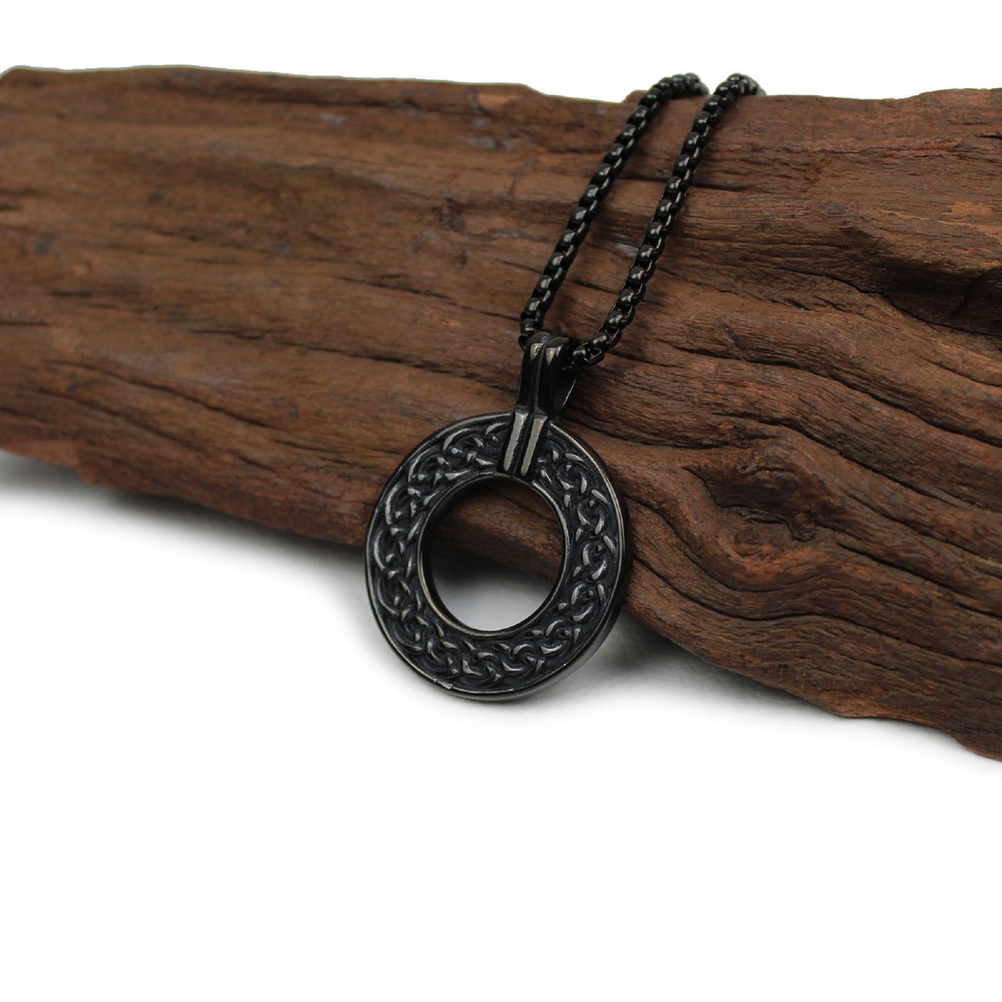 Men's Celtic Knot Chain Hollow Round Stainless Steel Pendant Necklace