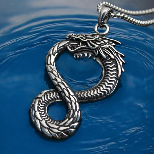 Men's Infinity Dragon Stainless Steel Pendant Necklace