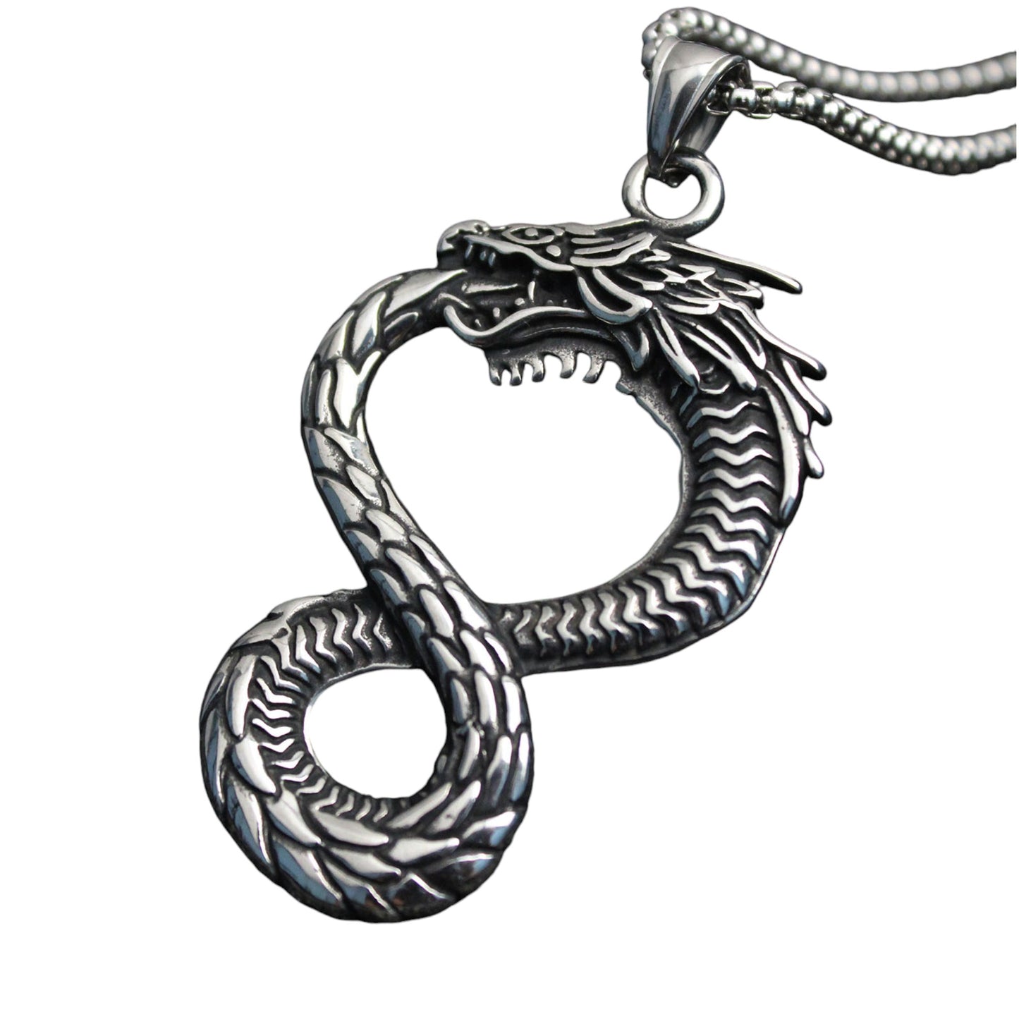 Men's Infinity Dragon Stainless Steel Pendant Necklace