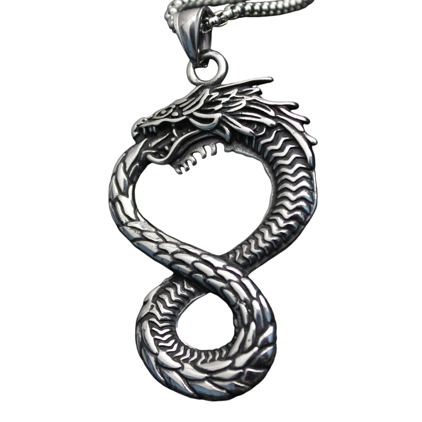 Men's Infinity Dragon Stainless Steel Pendant Necklace