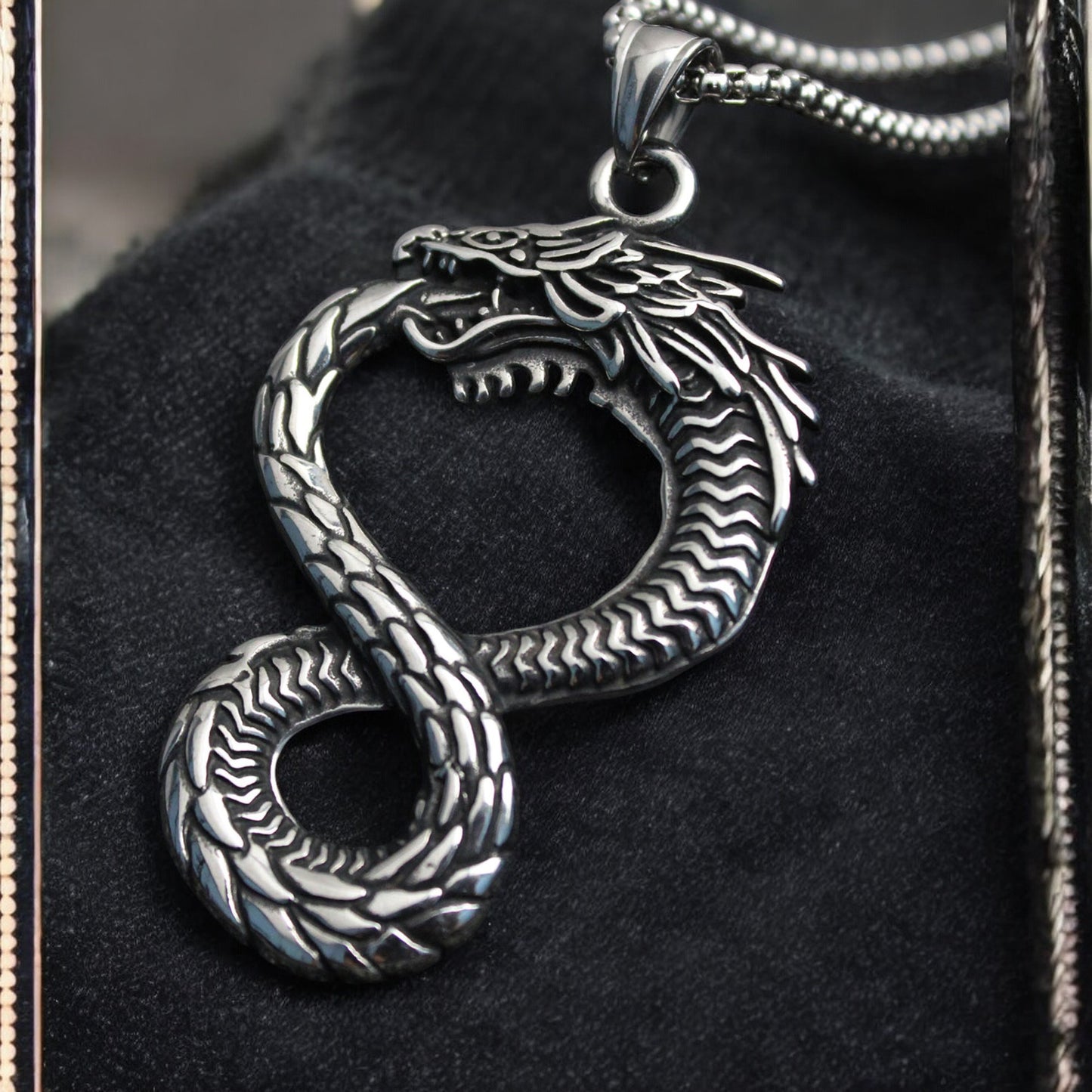Men's Infinity Dragon Stainless Steel Pendant Necklace