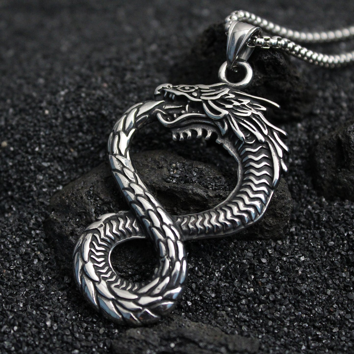 Men's Infinity Dragon Stainless Steel Pendant Necklace