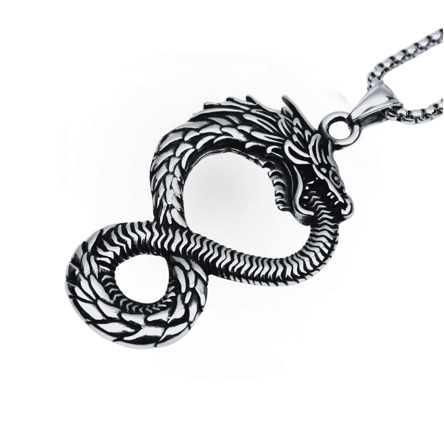 Men's Infinity Dragon Stainless Steel Pendant Necklace