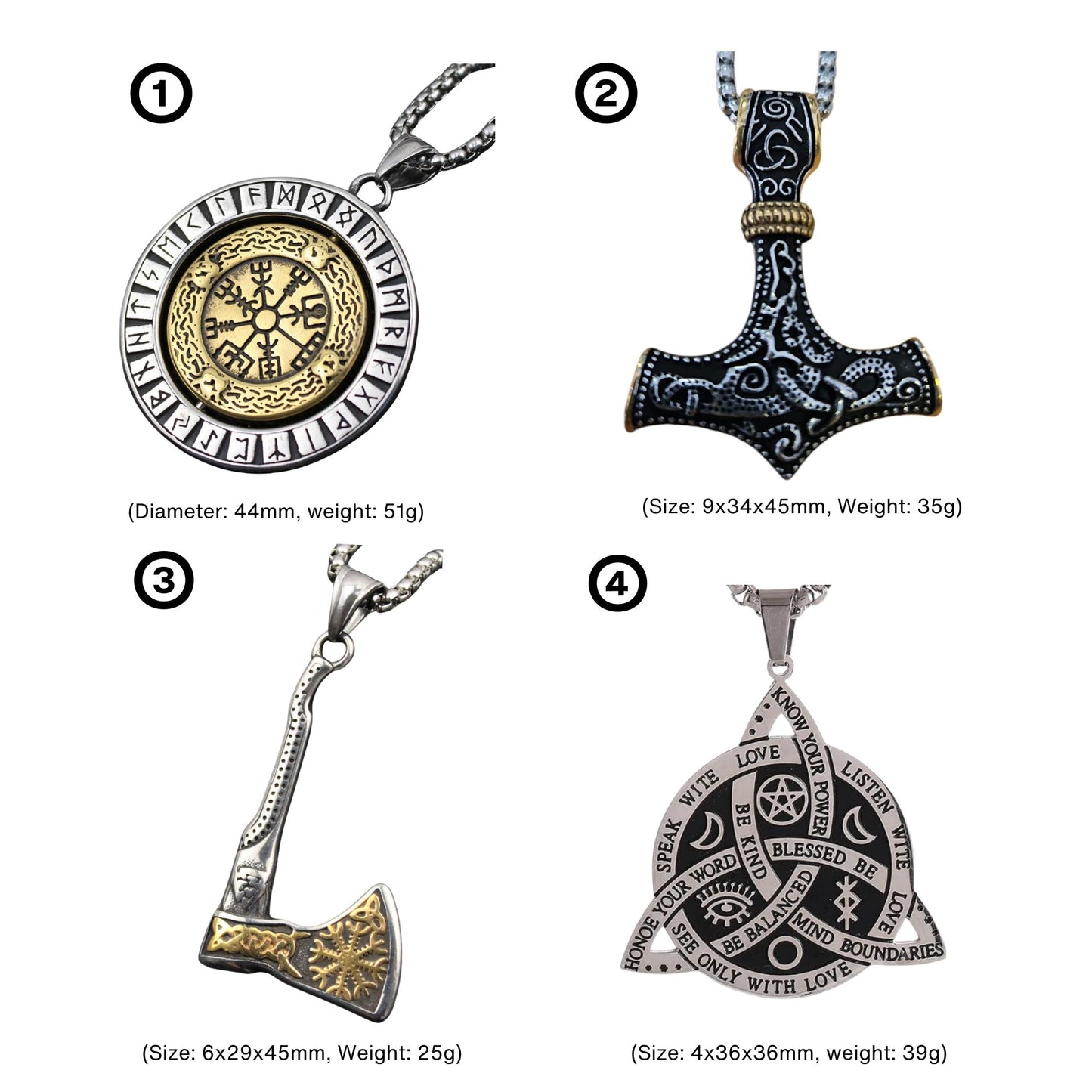 Men's Viking Axe Hammer Celtic Knot Stainless Steel Pendant Necklaces